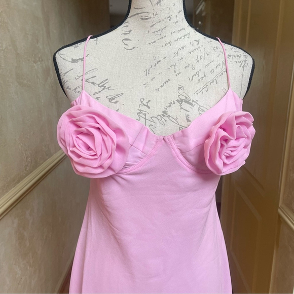 Bardot Pink Rose Details Minidress Sz L BarbieCore, Coquette, ResortWear, Fairy - Picture 14 of 16